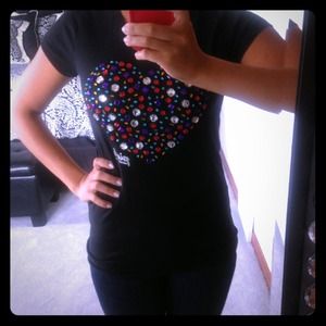 PINK black fitted tee and rhinestone heart
