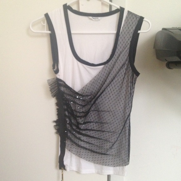 Saxsofono top black/white lace sparkle side zip S
