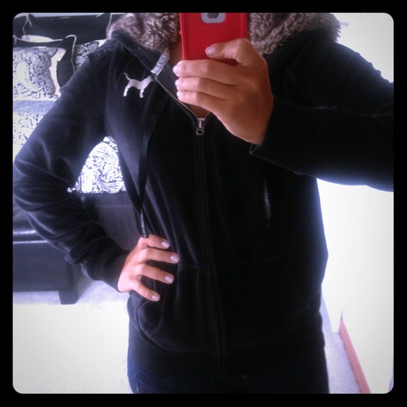 Black PINK jacket with fur hood and sequins