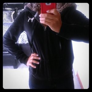 Black PINK jacket with fur hood and sequins