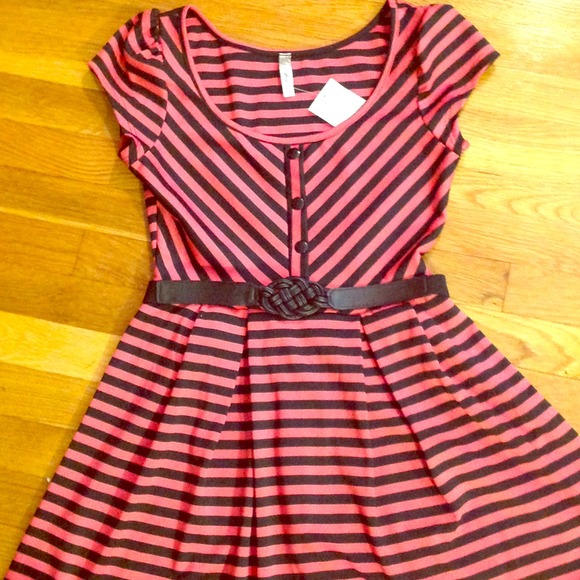 NWT Neon red striped boutique dress!