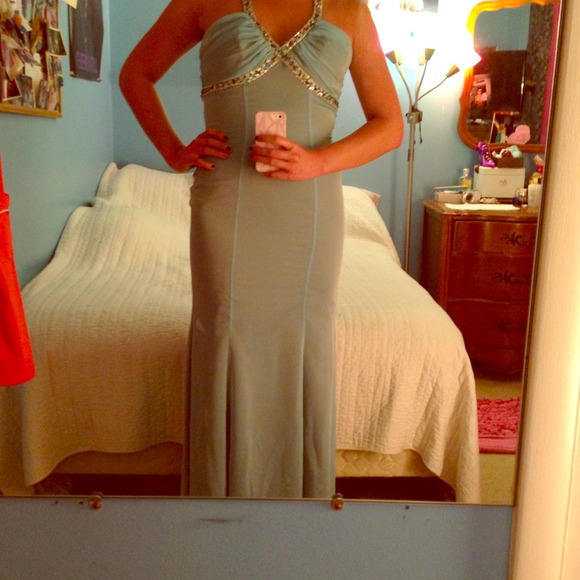 Designs prom dress turquoise with a brown underlay - Picture 1 of 4