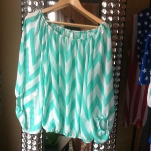 🚫🚫🚫SOLD🚫🚫🚫Green and white chevron top