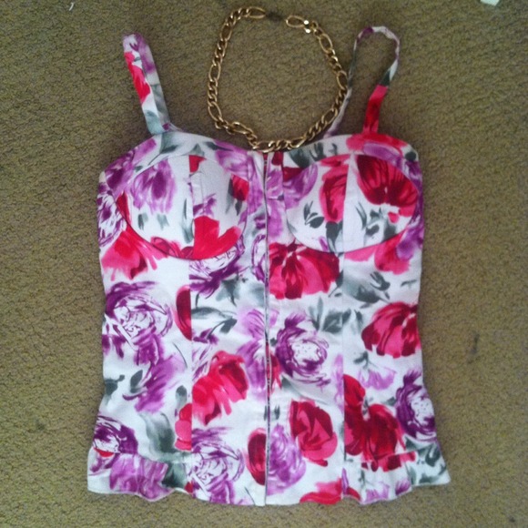 ❗️SOLD❗️FLORAL white and pink bustier small - Picture 2 of 3