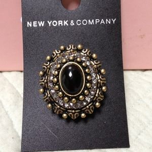 NWT - Goldtone, Black & Crystal Cocktail Ring