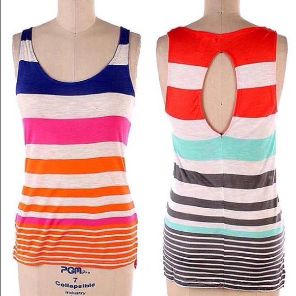 Pink/blue/orange tank with keyhole cutout on back