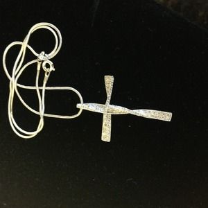 Twisted CZ Cross Necklace of 925 Sterling Silver