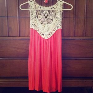 ❌SOLDCoral tank top with crochet straps and collar