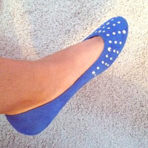 blue studded flats