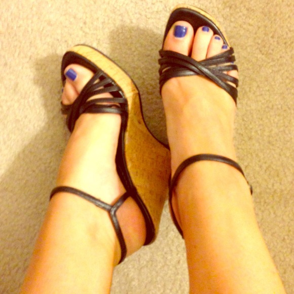 Charles David black wedge sandals. Size 8