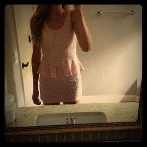 CUTE Pink Lace Peplum Dress