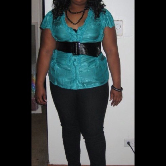 Turquoise cap sleeve top peplum bottom