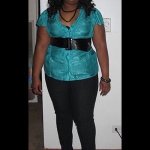 Turquoise cap sleeve top peplum bottom