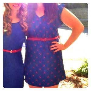 *Price reduced! Blue with red birds shift dress