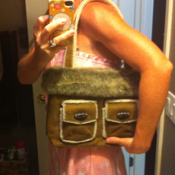 Suede and faux fur purse