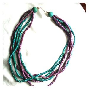 Teal and purple bead necklace