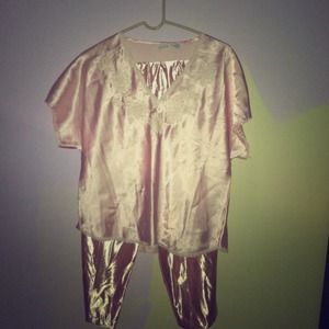 Pink silk pajamas