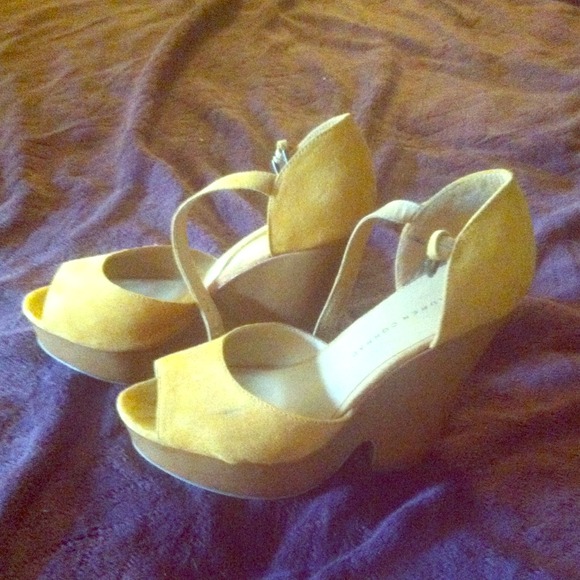 LC Lauren Conrad Yellow Peep-toe Platform Wedges