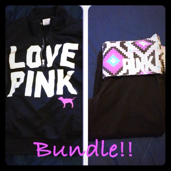 Pink 1/4 zip sweater and pink yoga pants