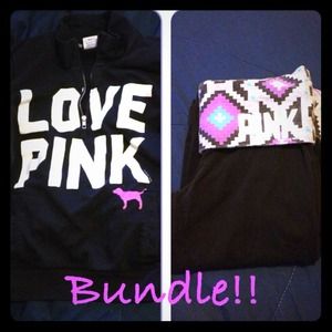 Pink 1/4 zip sweater and pink yoga pants