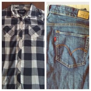 Flannel button up & Levi's bundle