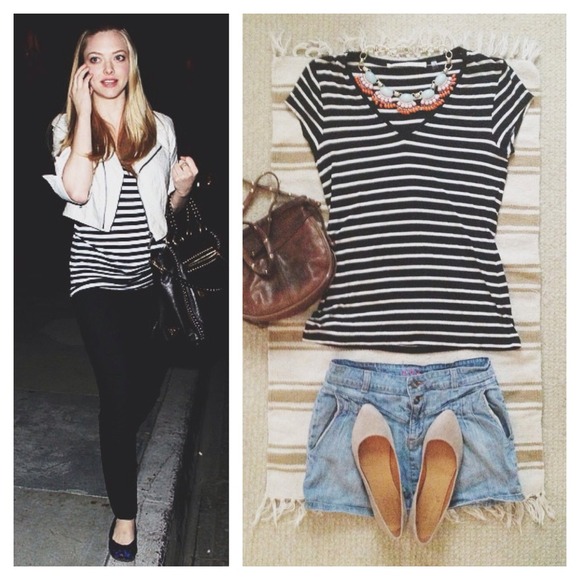 SOLD //  Max Studio Striped V-Neck Tee