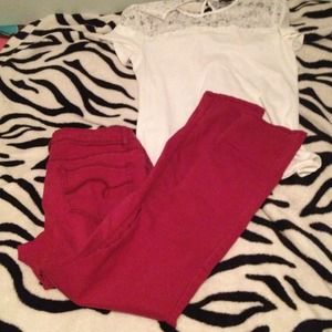 ❌Cherry red skinny jeans ON HOLD❌