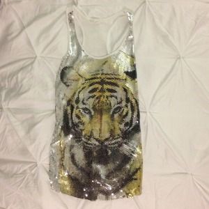 Sequined tiger face top
