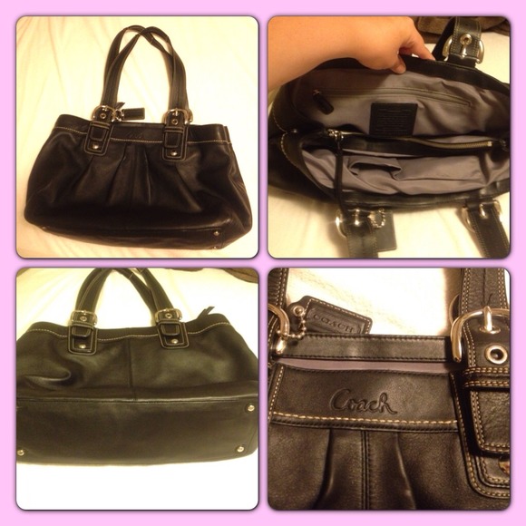 Authentic Large Black Leather Coach Bag LotsaPics! - Picture 2 of 4