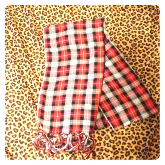 Black, red, and white plaid scarf