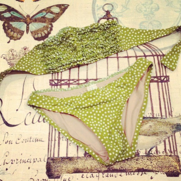 J.Crew Green Polka Dot Ruffle Bikini