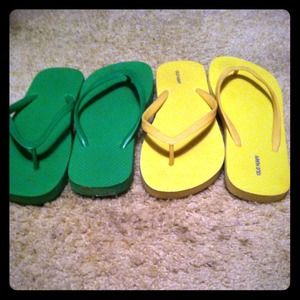 Pair of yellow and green flip flops bundle!