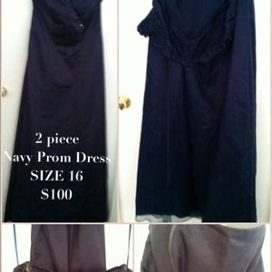 2 piece dark blue formal gown
