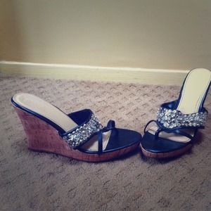 Black and silver summer wedges