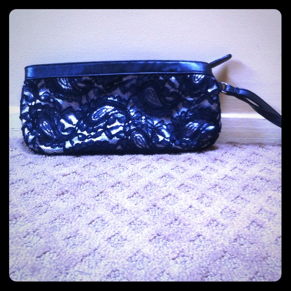 Black and silver lace timeless clutch