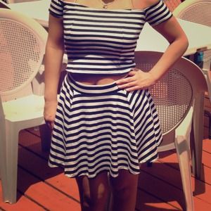 Material Girl striped crop top and skirt 2 piece