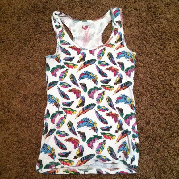 Bright rainbow feather print racer back