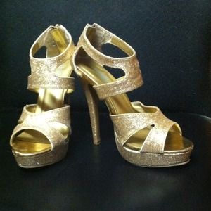 Charlotte Russe 5 inch glitter gold heels