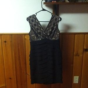 V-Neck Black and Tan lace dress