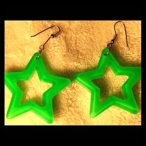 Green/white Star earrings