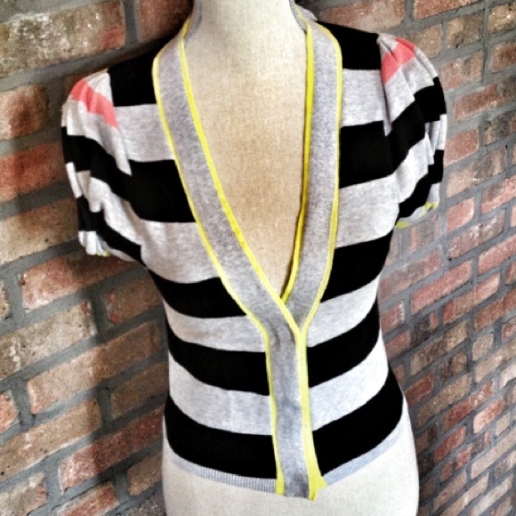 Rachel Roy Gray & Neon Striped Bow Cardigan
