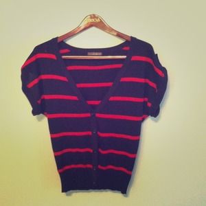 Forever 21 Navy Blue & Red Striped Cardigan