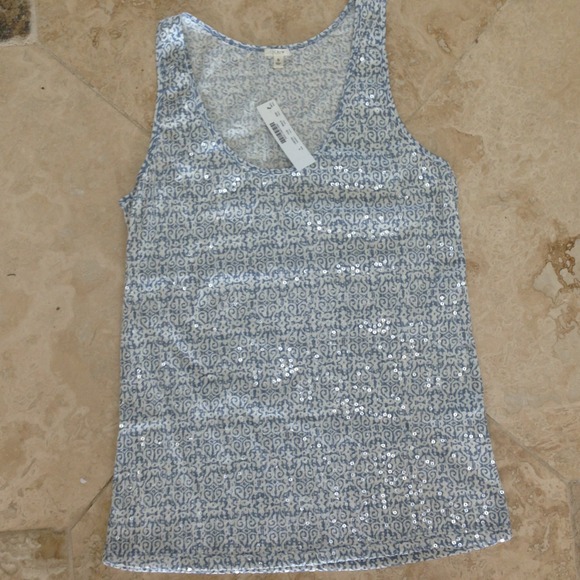 ❌SOLD❌JCREW NWT light blue damask sequined tank