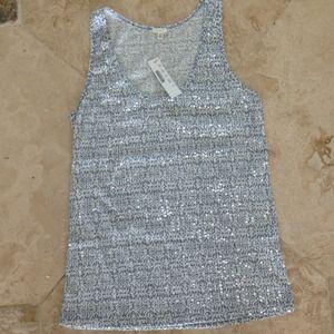 ❌SOLD❌JCREW NWT light blue damask sequined tank