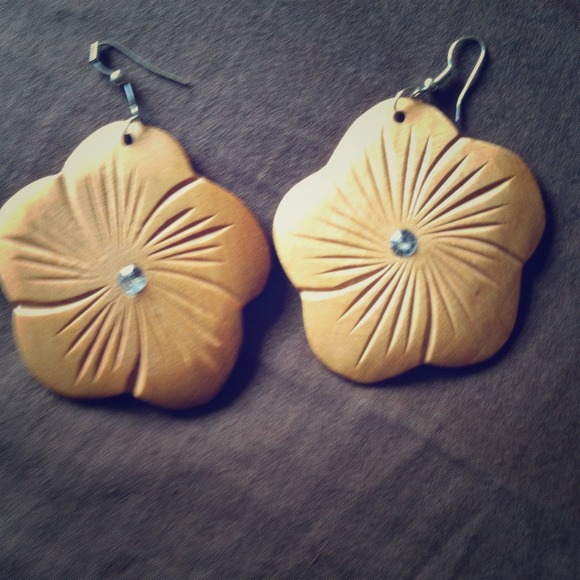 Wooden flower earrings
