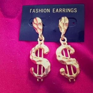 Gold dollar sign earrings