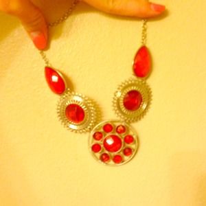 Red necklace with silver chain!