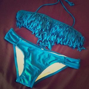 Blue fringe bikini