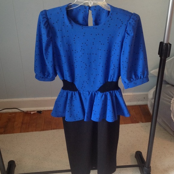 Blue and Black One Piece Peplum Dress