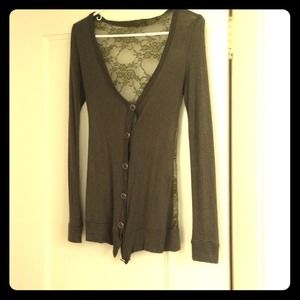 A hunter green, Lacey back, button up cardigan!